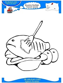 Çocuklar İçin Balık-Yemeği Boyama Sayfaları 